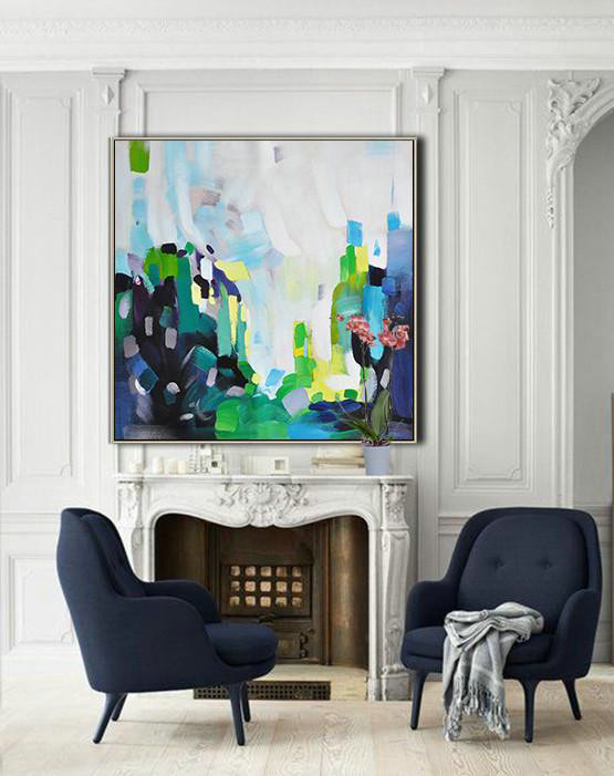 Extra Large Canvas Art,Oversized Abstract Art,Large Wall Art Canvas,White,Green,Black,Yellow.etc